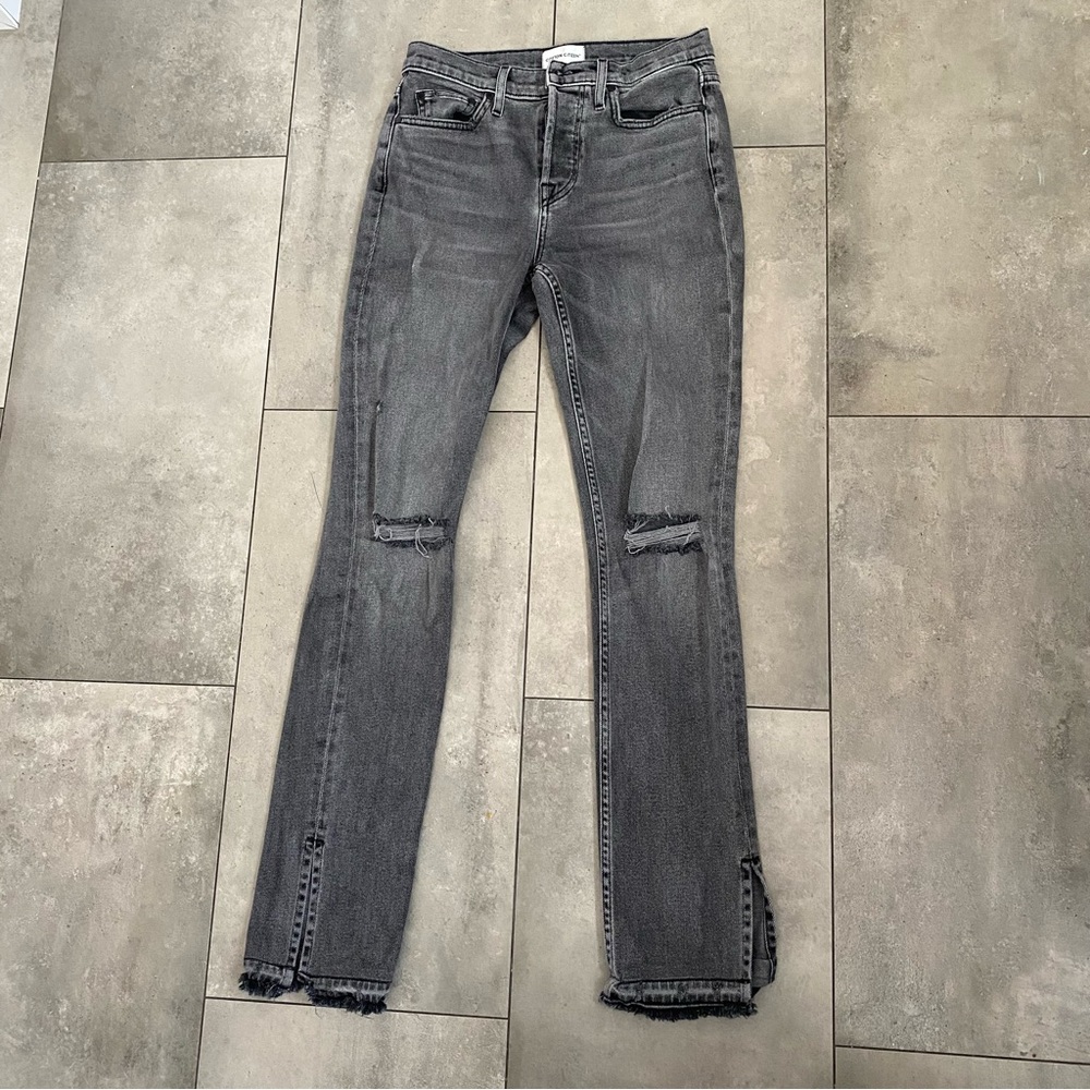 Cotton citizen gray straight skinny split hem jeans 26